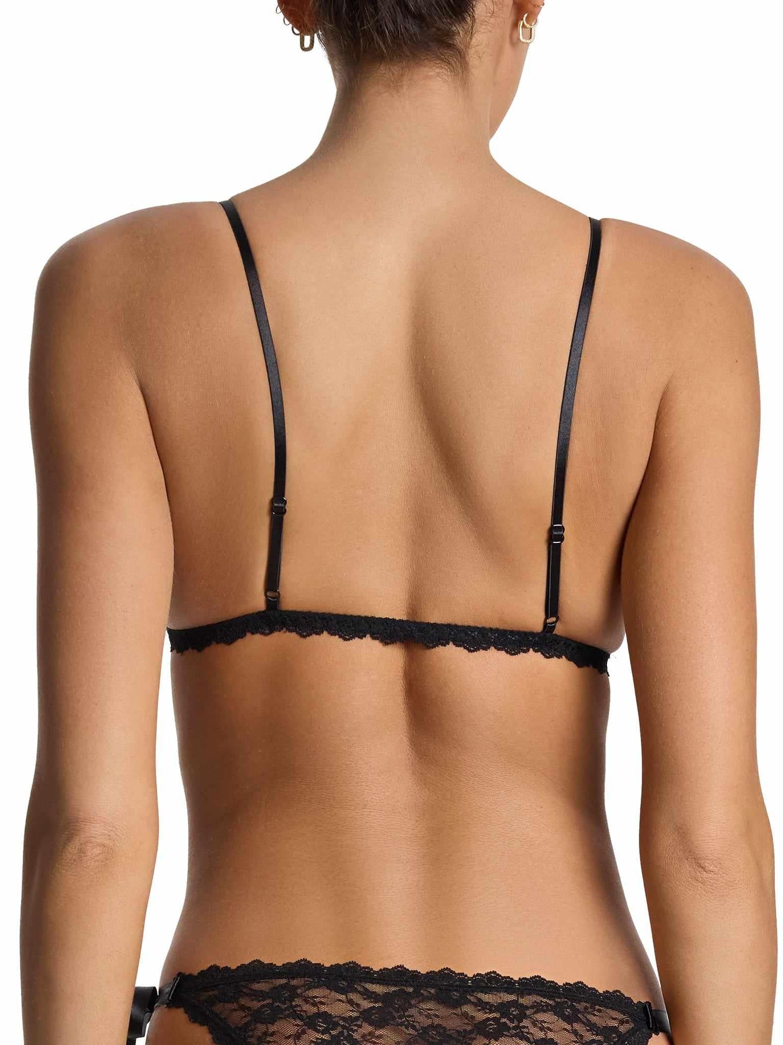 Peek-a-Boo Lace Front Tie Bralette Black - Image 3