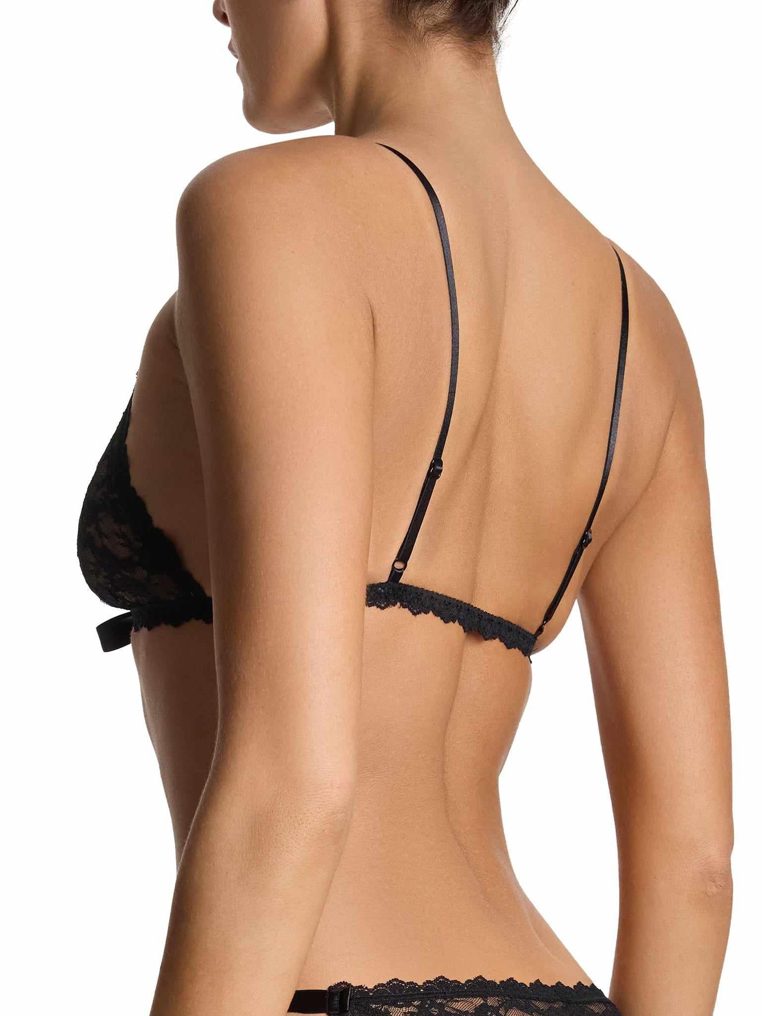 Peek-a-Boo Lace Front Tie Bralette Black - Image 4