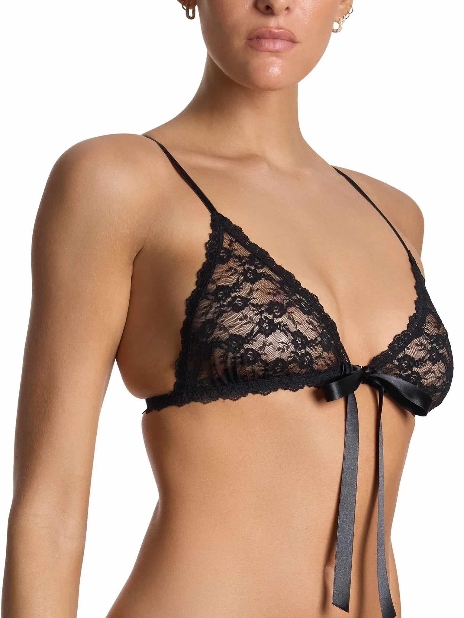 Peek-a-Boo Lace Front Tie Bralette Black - Image 5