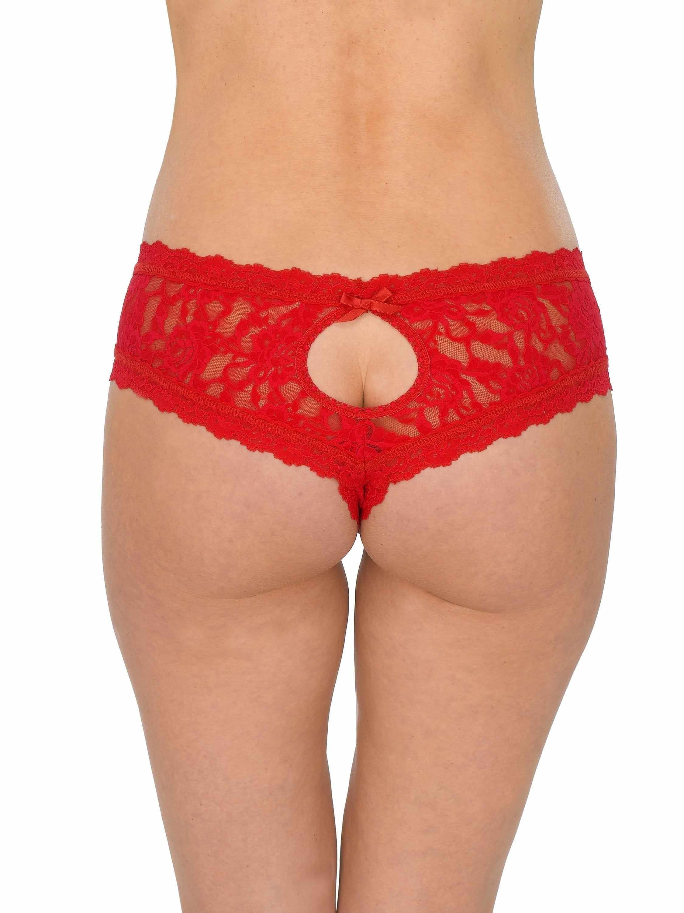 &oh™ Signature Lace® Crotchless Cheeky Hipster Red - Image 4