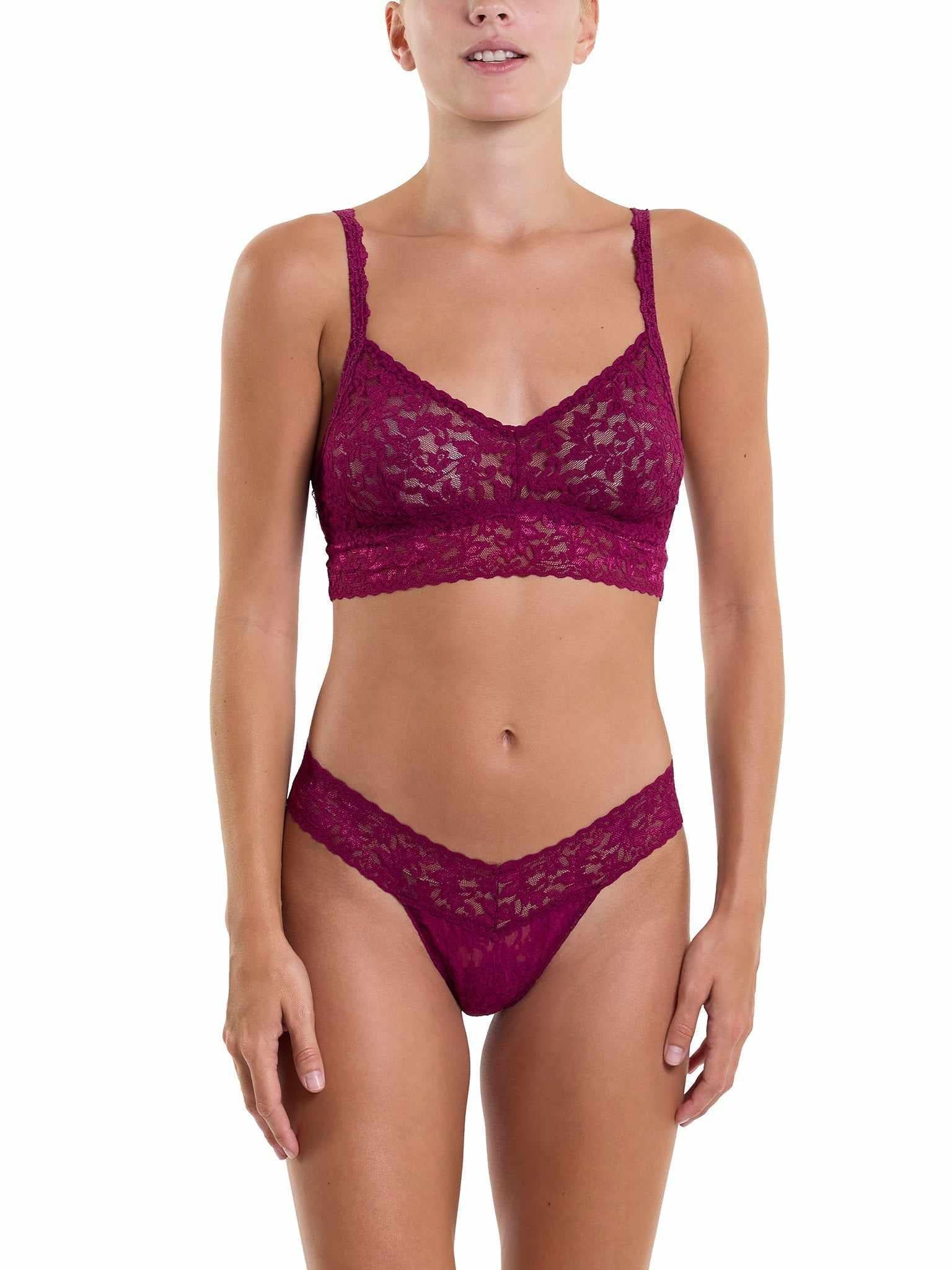 V-Neck Retro Lace Bralette Sugar Plum Red Sale - Image 3